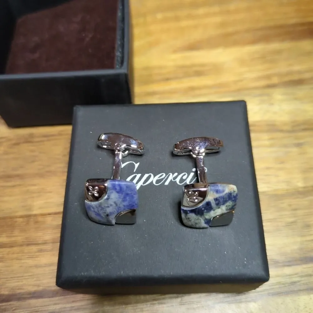 Silver Plated Square Cufflinks Sodalite Gemstone